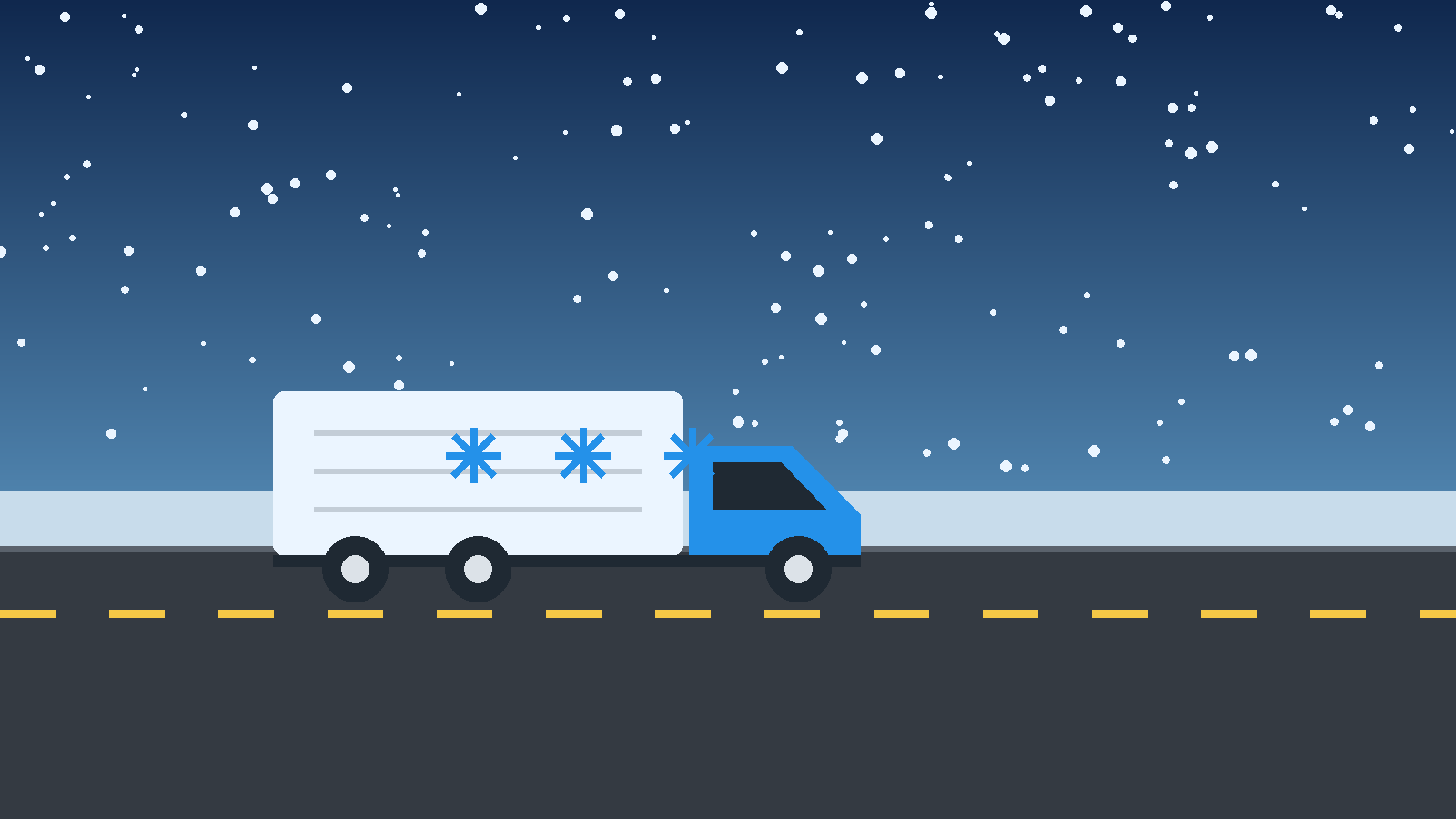 Refrigerated trailer on a winter road